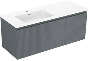 Mexen Rivel, kúpeľňová skrinka 120 cm s ľavým umývadlom Otis, 1S, 1D, drážkovaná, grafitová matná/biela matná, 91A23-12047-3-BBFF66-W18L01