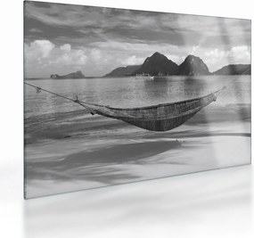 Sklenený obraz - Hojdacia sieť na pláži (70x50 cm)