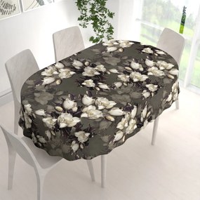 Biante Zamatový oválny obrus Tamara TMR-034 Kvety gardénie na hnedosivom 50x100 cm