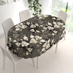Biante Zamatový oválny obrus Tamara TMR-034 Kvety gardénie na hnedosivom 130x200 cm