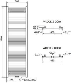 Mexen Pluton, elektrické vykurovacie teleso 1700x500 mm + vykurovacia tyč 900 W, biela, W106-1700-500-2900-20