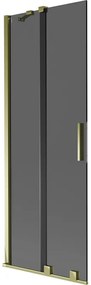Mexen Velar, 2-krídlová posuvná vaňová zástena 75 x 150 cm, 8mm šedé sklo, zlatá lesklá, 896-075-000-41-50