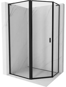 Mexen Mist L, päťuholníkový sprchový kút s krídlovými dverami, 100 x 90 cm, 8mm číre sklo, čierny profil, 8A8L-100-090-70-70-L