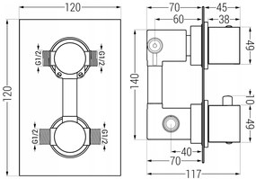 Mexen Cube DR02 podomietkový sprchový set s dažďovou sprchou 25x25 cm (6v1), čierna, 77502DR0225-70