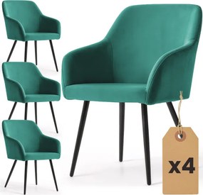 Sada štyroch jedálenských stoličiek ESTELLE zamatové, fľaškovo zelené / čierne nohy (4 ks)