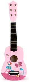 Detská gitara s drevenými kovovými strunami - ružová