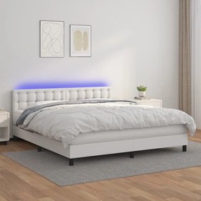 Boxspring posteľ s matracom a LED biela 160x200 cm umelá koža 3134232