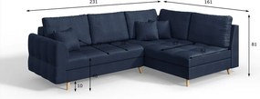 Tmavomodrá rohová pohovka (pravý roh) Ariella - Ropez