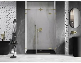 Mexen Lunar L, výklopné pravé sprchové dvere 150 cm, 8mm číre sklo, zlatý matný profil, 834SL-150-050-55-00-P