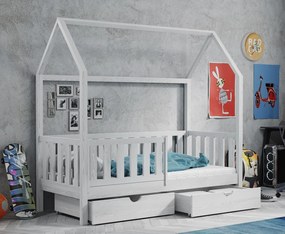 Detská domčeková posteľ z masívu borovice MAGDA so šuplíkmi - 200x90 cm - BIELA