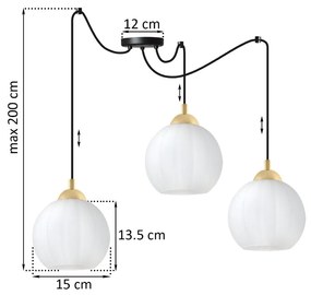 Závesné svietidlo Costa Spider, 3x biele sklenené tienidlo, b/g