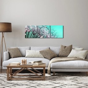 Obraz - orosená rastlina (s hodinami) (90x30 cm)