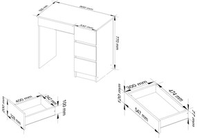 Písací stôl A-7 90 cm biely/wenge pravý