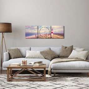 Obraz - Červený maják (s hodinami) (90x30 cm)