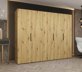 Šatníková skriňa 250 cm Mirabella 1 (dub artisan + čierna). Akcia -21%. Vlastná spoľahlivá doprava až k Vám domov. 1126369