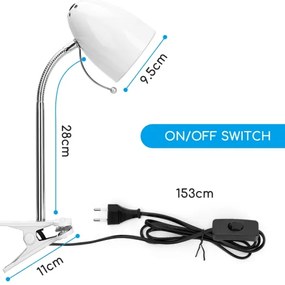 Aigostar -  Stolná lampa s klipom 1xE27/11W/230V biela/chróm