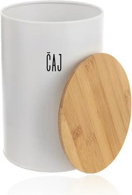 Orion 2. akosť - Dóza na potraviny, plechová, biela, s bambusovým viečkom - 0,8l