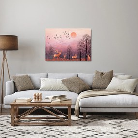 Sklenený obraz - Jelene v žiare zapadajúceho slnka (70x50 cm)