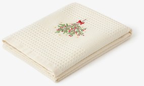 Goldea vianočná kuchynská vaflová utierka s výšivkou - imelo na krémovom 50 x 70 cm