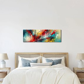Obraz – Abstrakcia s červenou (s hodinami) (90x30 cm)