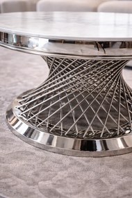 OKRÚHLY KONFERENČNÝ STOLÍK AUDREY BIELY MRAMOR + STRIEBORNÝ 80 cm