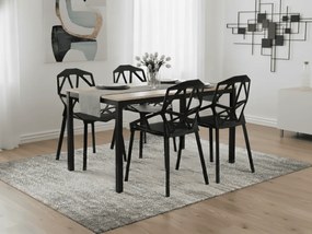 Jedálenský set 1 + 4, stôl TESSA 120x60 cm čierna/dekor dub + čierna plastová stolička ESSEN