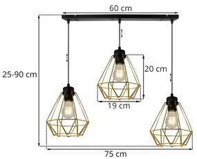 Závesné svietidlo Fusion, 3x zlaté drôtené tienidlo