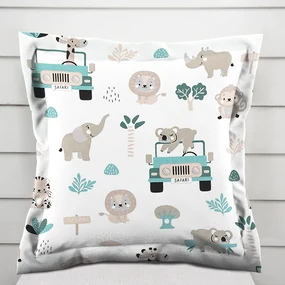 Biante Detská bavlnená obliečka na vankúš s lemom Sandra SA-477 Sivobéžové zvieratká v Safari 30 x 50 cm