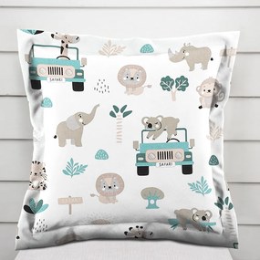Biante Detská bavlnená obliečka na vankúš s lemom Sandra SA-477 Sivobéžové zvieratká v Safari 30 x 50 cm
