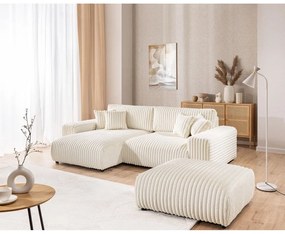 Krémová menčestrová rozkladacia/s úložným priestorom rohová pohovka (ľavý roh) Sarina – Ropez