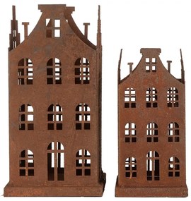 2ks hrdzavá dekorácia / svietnik Amster Antik - 11 * 11 * 21 / 8 * 8 * 16 cm