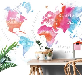 Samolepiaca tapeta mapa sveta v akvarelovom prevedení - 300x200