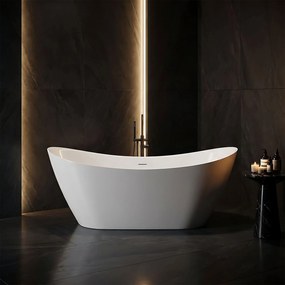 Voľne stojaca akrylátová vaňa REA FERRANO SLIM 180x80 cm biela, sifón Click-Clack - čierny