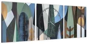 Obraz - Prírodná geometrická abstrakcia II. (s hodinami) (90x30 cm)