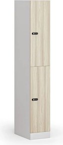 Šatníková skrinka S1 s úložnými boxmi, 2 boxy, 1850 x 300 x 500 mm, demont, mechanický kódový zámok, laminované dvere, dub prírodný