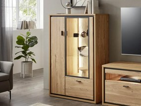 Skrinka s presklením Flores, dub gustavson/antracit