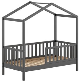 Antracitová domčeková detská posteľ z borovicového dreva s roštom 70x140 cm DALLAS – Vipack