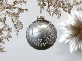 Dymová sklenená vianočná ozdoba gule s vetvičkou - Ø 8cm