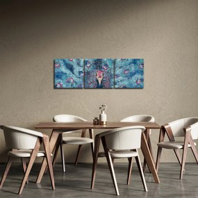 Obraz maľovaného páva (s hodinami) (90x30 cm)