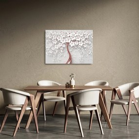 Sklenený obraz - Sklenený obraz bieleho stromu s kvetinami, rosegold (70x50 cm)