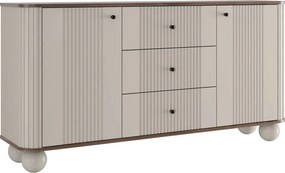 Komoda so zásuvkami Vesper 160 cm - kašmír / orech / čierne úchytky / guľové nohy