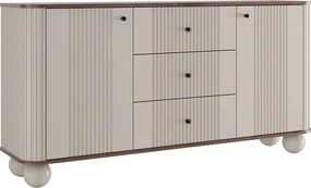 Komoda Vesper 160 cm so zásuvkami na guľatých nohách - kašmír / orech / čierne úchytky