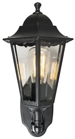 Vonkajšia nástenná lampa čierna s pohybovým senzorom IP44 - New Orleans up