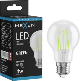 Mexen Vintis, LED filamentová žiarovka E27, A60, 4 W, zelená, číra, L150-E27-04XX-46