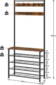 Predsieňový vešiak s botníkom Vasagle Mjora 80 cm čierny/hnedý