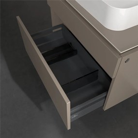 VILLEROY &amp; BOCH Legato závesná skrinka pod umývadlo na dosku (umývadlo v strede), 2 zásuvky, 800 x 500 x 550 mm, Truffle Grey, B75400VG