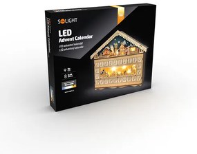 Solight LED adventný kalendár Horská chata, 10x LED, 50 x 40 cm, 2x AA