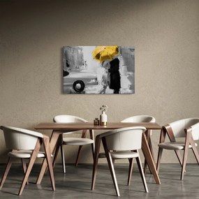 Obraz - Zamilovaný pár pod dáždnikom, žltý (90x60 cm)