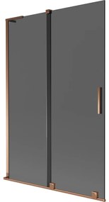 Mexen Velar L, 2-krídlová posuvná vaňová zástena 120 x 150 cm, 8mm šedé sklo, ružové zlato, 896-120-003-41-60