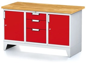 Alfa 3 Dielenský stôl MECHANIC I, 2 skrinky a zásuvkový box na náradie, 3 zásuvky, 1500x685x880 mm, červené dvere